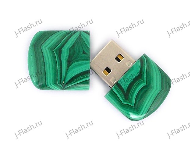 Открытая USB флешка из камня малахит: вид сверху
