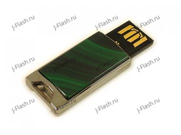 Флешка в металлическом корпусе с малахитом: USB разъем выдвинут