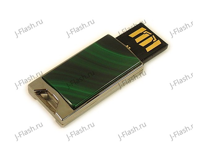 Флешка в металлическом корпусе с малахитом: USB разъем выдвинут