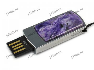 Подарочная флешка с вставкой из чароита: USB разъем выдвинут