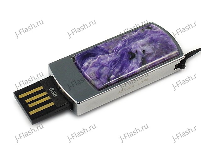 Подарочная флешка с вставкой из чароита: USB разъем выдвинут