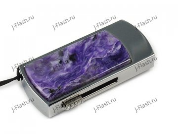 Флешка в металлическом корпусе с вставкой из чароита: надежный фиксатор