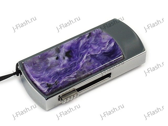 Флешка в металлическом корпусе с вставкой из чароита: надежный фиксатор