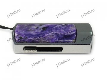 Промо-флешка в металлическом корпусе с вставкой из чароита: вид сбоку