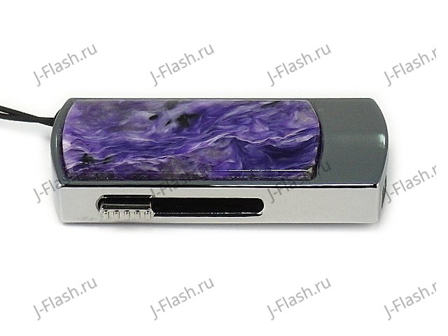 Промо-флешка в металлическом корпусе с вставкой из чароита: вид сбоку