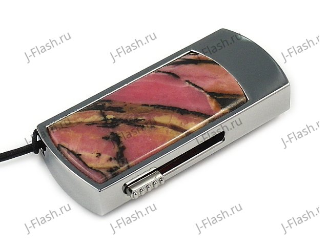 Флешка в металлическом корпусе с камнем родонит: надежный фиксатор
