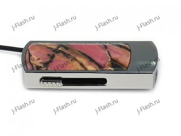 Промо-флешка в металлическом корпусе с камнем родонит: вид сбоку