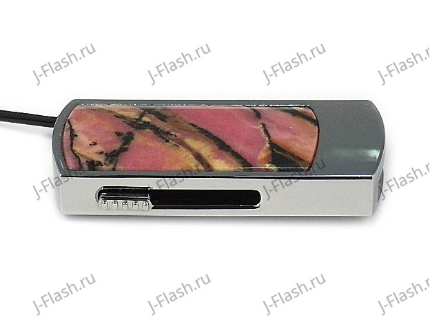 Промо-флешка в металлическом корпусе с камнем родонит: вид сбоку