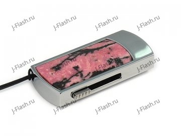 Флешка в металлическом корпусе с камнем родонит: надежный фиксатор