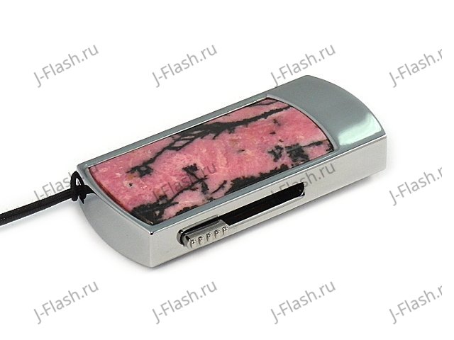 Флешка в металлическом корпусе с камнем родонит: надежный фиксатор