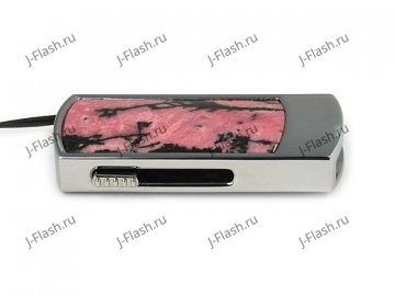 Промо-флешка в металлическом корпусе с камнем родонит: вид сбоку
