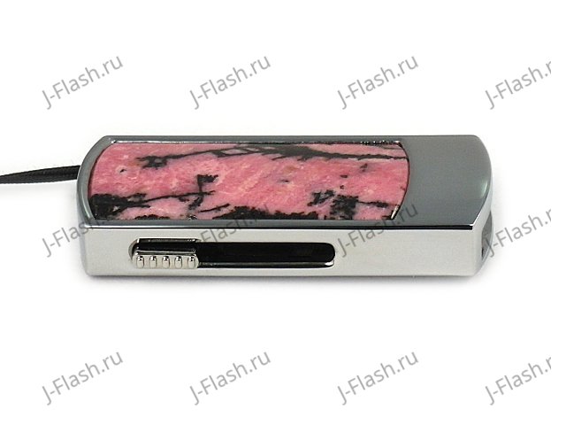 Промо-флешка в металлическом корпусе с камнем родонит: вид сбоку
