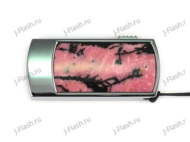 Флешка в металлическом корпусе с камнем родонит: вид сверху