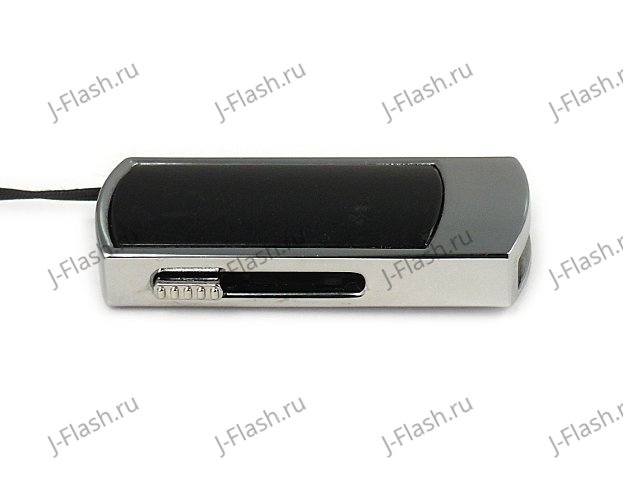 Промо-флешка в металлическом корпусе с черным змеевиком: вид сбоку