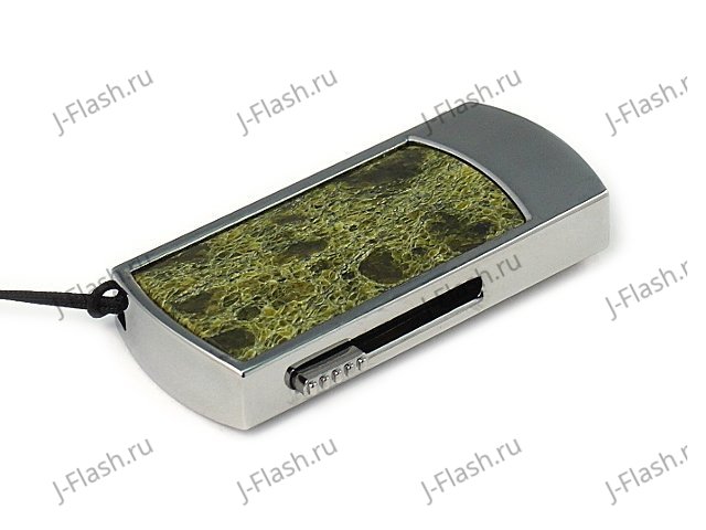 Флешка в металлическом корпусе с камнем змеевик: надежный фиксатор