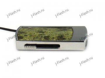 Промо-флешка в металлическом корпусе с камнем змеевик: вид сбоку