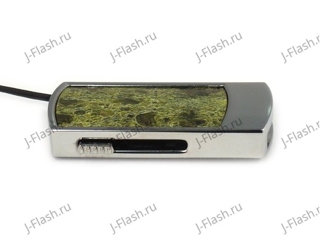 Промо-флешка в металлическом корпусе с камнем змеевик: вид сбоку