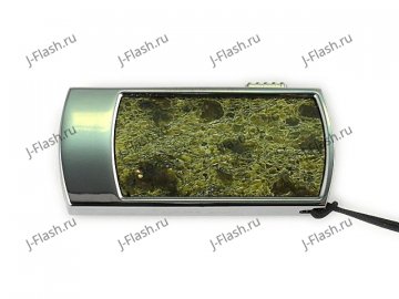 Флешка в металлическом корпусе с камнем змеевик: вид сверху