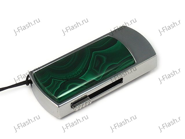 Промо-флешка в металлическом корпусе с малахитом: надежный фиксатор