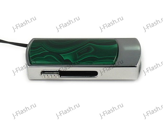 Флешка в металлическом корпусе с малахитом: вид сбоку