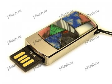 Подарочная флешка в металлическом корпусе с мозаикой: USB разъем выдвинут