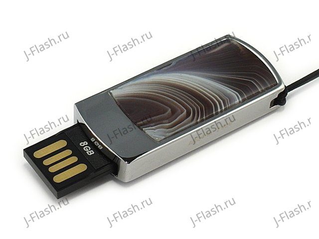 Подарочная флешка в металлическом корпусе с агатом: USB разъем выдвинут