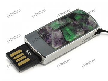 Подарочная флешка в металлическом корпусе с камнем флюорит: USB разъем выдвинут