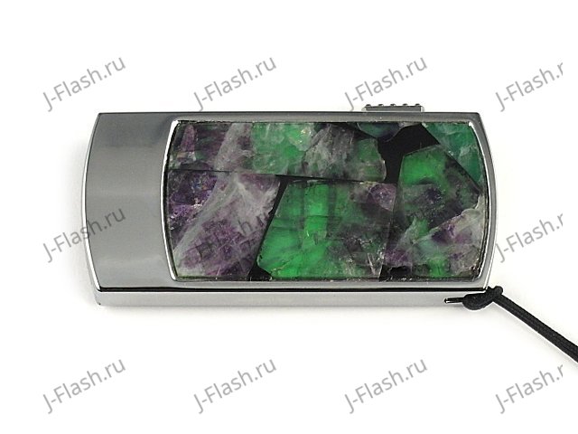 Промо-флешка в металлическом корпусе с камнем флюорит: вид сверху