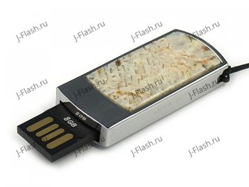 Подарочная флешка в металлическом корпусе с камнем беломорит: USB разъем выдвинут