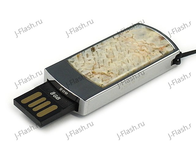 Подарочная флешка в металлическом корпусе с камнем беломорит: USB разъем выдвинут