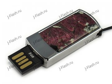 Подарочная флешка в металлическом корпусе с эвдиалитом: USB разъем выдвинут