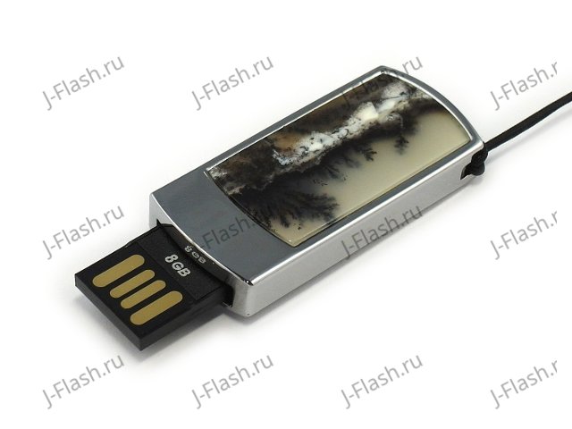 Подарочная флешка в металлическом корпусе с моховым агатом: USB разъем выдвинут