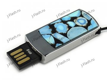 Подарочная флешка в металлическом корпусе с мозаикой из бирюзы: USB разъем выдвинут