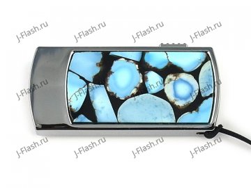 Промо-флешка в металлическом корпусе с мозаикой из бирюзы: вид сверху