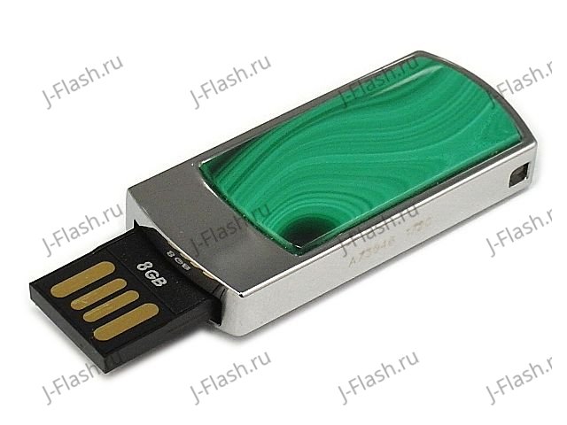 Подарочный USB накопитель инкрустированный малахитом: разъем выдвинут